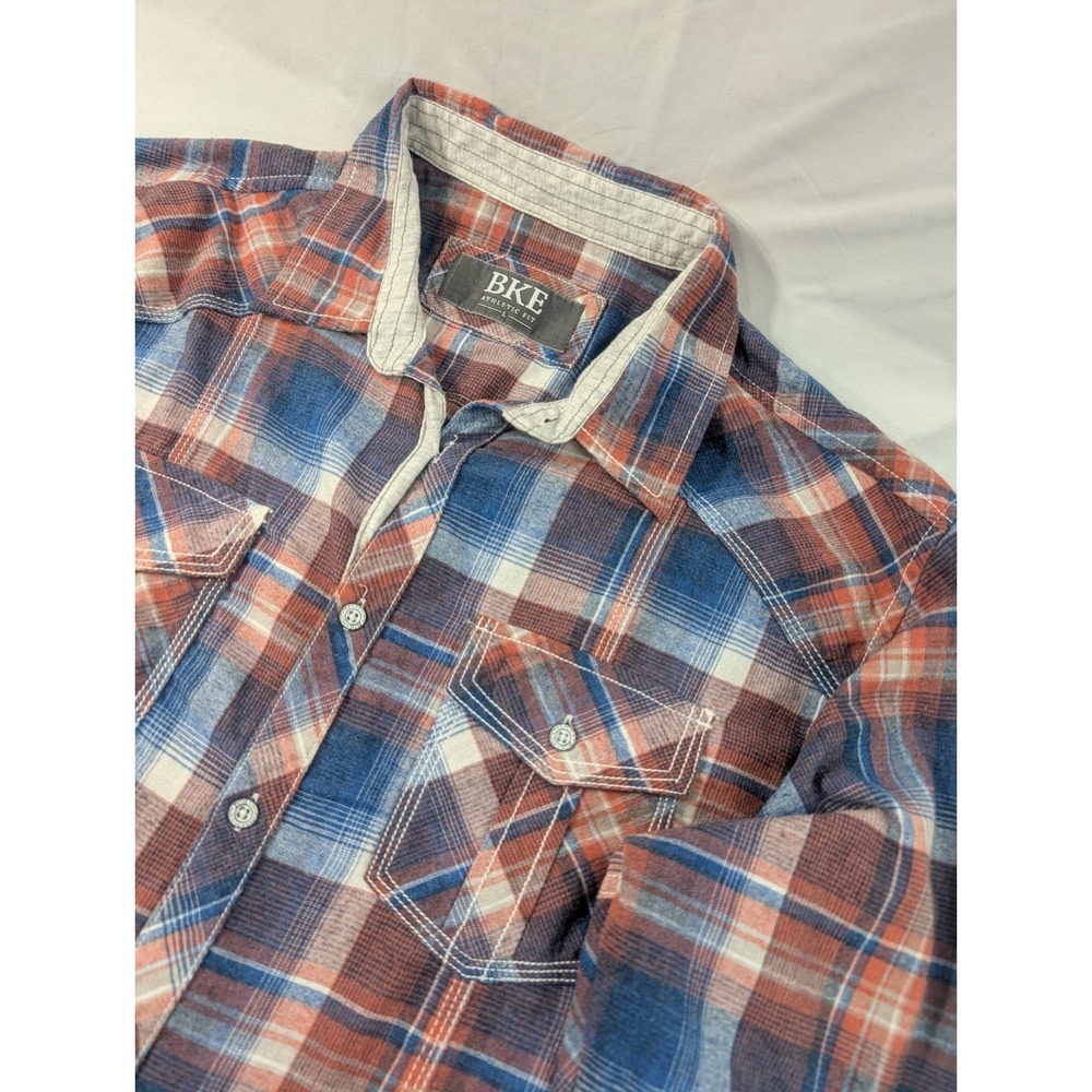 BKE Men's Flannel Soft Plaid Long Sleeve Athletic Fit Button Up Shirt Size Large